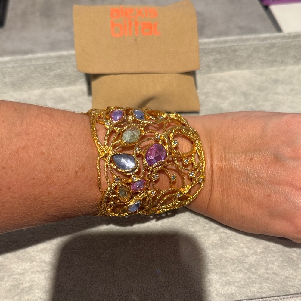 Alexis Bittar Gold Cuff with Purple and Green Accents - Picture 2 of 3